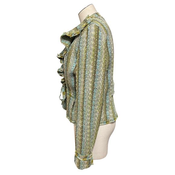 E by ECI Womens Vintage Stripe Ruffle Whimsical Boho Tweed Blazer Sz 10 - Picture 7 of 16